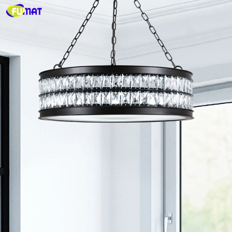 

FUMAT Loft K9 Crystal Chandelier Lights Living room Bed Room Led Metal Black Shade Clear Crystal Chandeliers Lights E14 LED