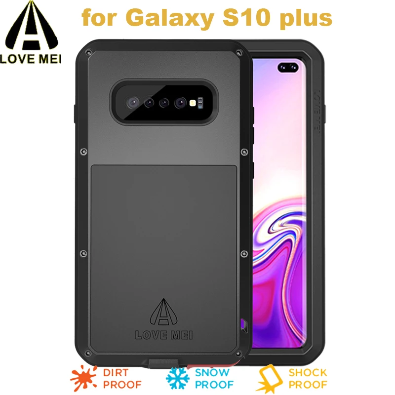Мощный металлический чехол S10plus LOVEMEI + Защитная пленка Gorilla Glass для Samsung Galaxy S10 plus