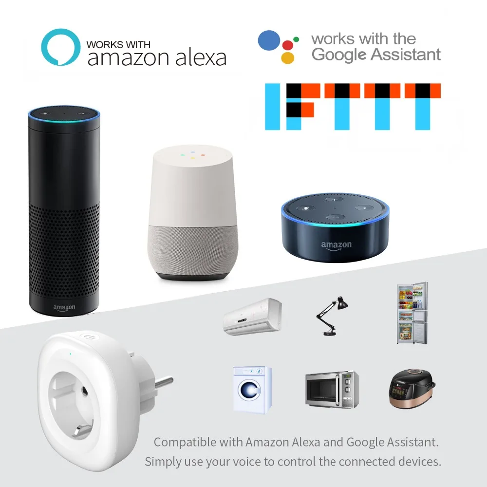 Wifi Smart Socket EU Plug Mobile APP Remote Control Works with Amazon Alexa Google Home No Hub Required USB Output | Электроника