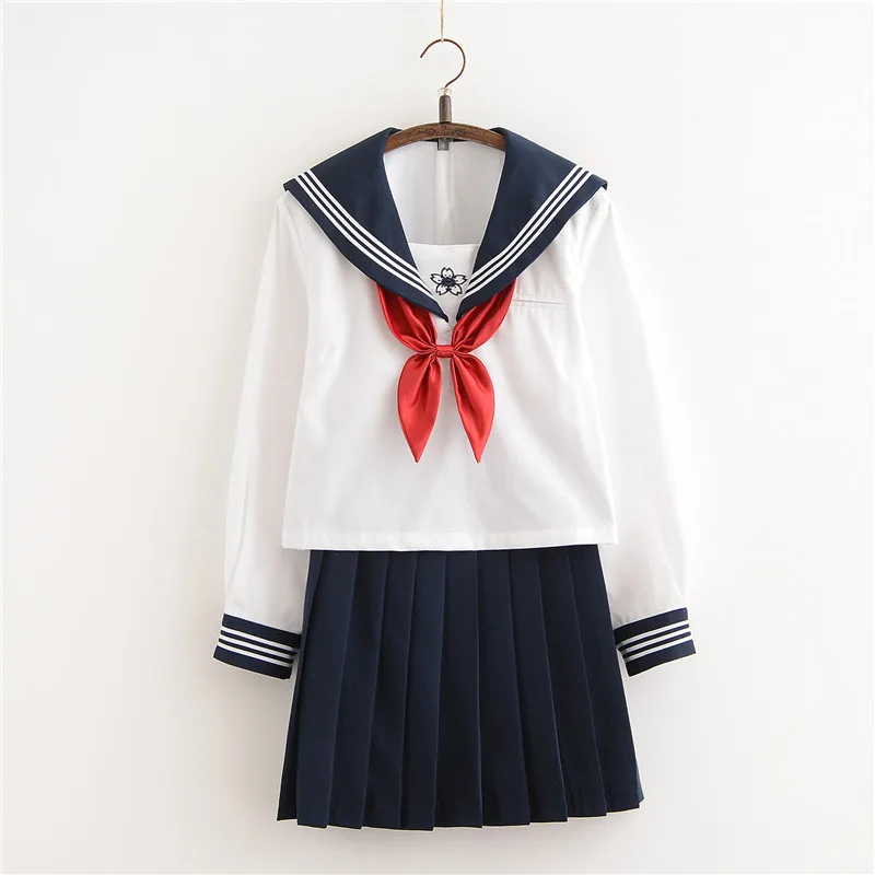 Японский Jk школьная униформа для девочек расшитые футболки короткий рукав
