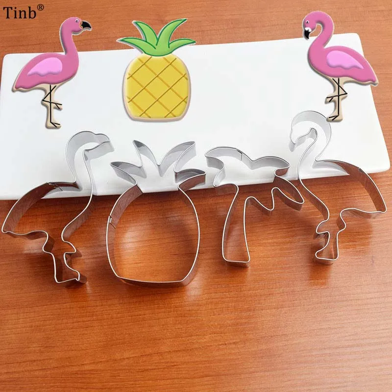 

4pc/Set Stainless Steel Cookie Cutters Flamingo Pineapple Cookie Stamps Bakeware Cookie Mold Cake decorating tools Biscuit Mold