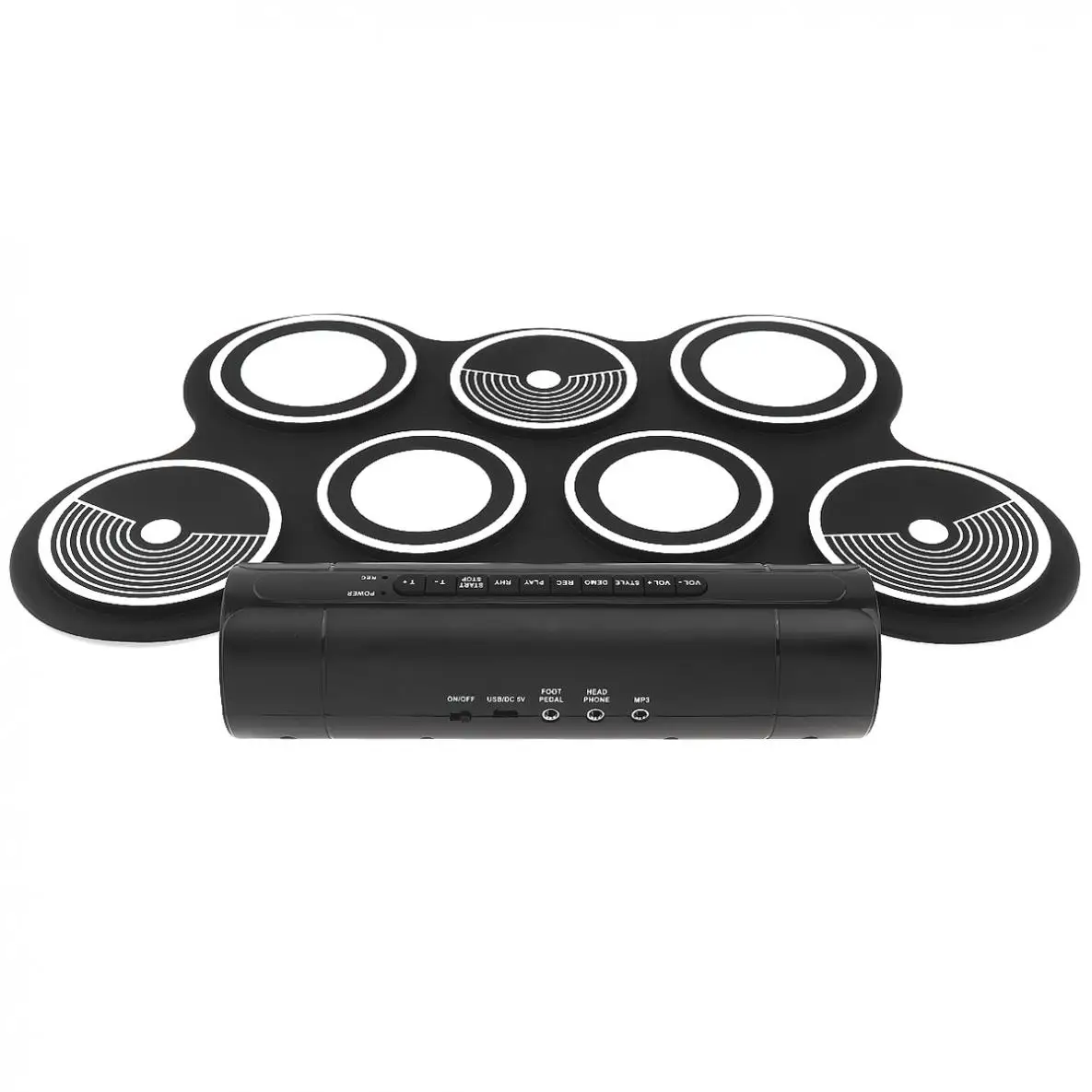 7 Pads Electronic Roll up Silicone Drums Double Speakers Stereo Electric Drum Kits with Drumsticks and Sustain Pedal
7 Pads Electronic Roll up Silicone Drums Double Speakers Stereo Electric Drum Kits with Drumsticks and Sustain Pedal