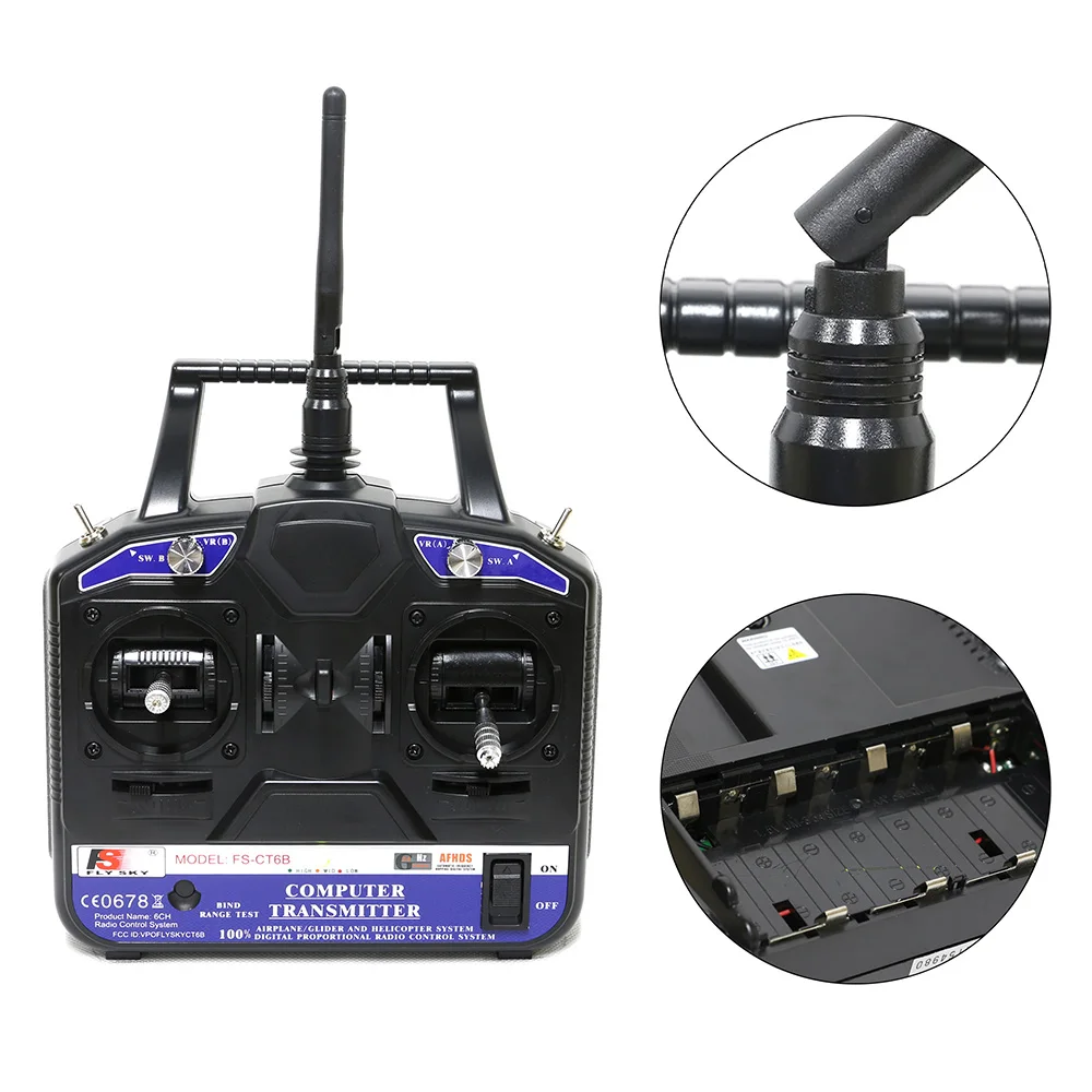 Fly Sky FS-CT6B 6CH 2.4G RC Transmitter & FS-R6B receiver Remote controller 6 channel for Heli/Airplane/Glid/Copter RC Drone
Fly Sky FS-CT6B 6CH 2.4G RC Transmitter & FS-R6B receiver Remote controller 6 channel for Heli/Airplane/Glid/Copter RC Drone