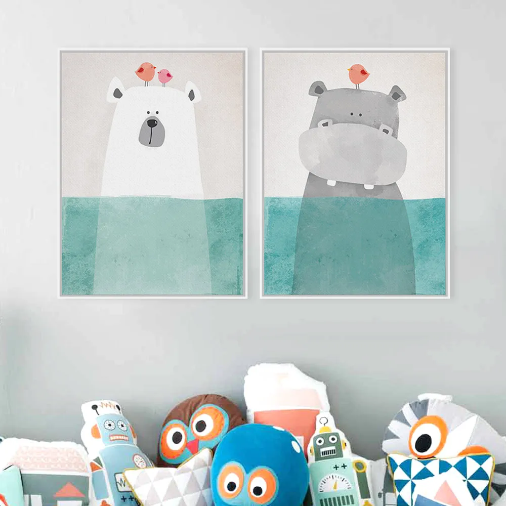 Nordic Kawaii Медведь Бегемот птица животных Polar Bear Книги по искусству печать плакатов c