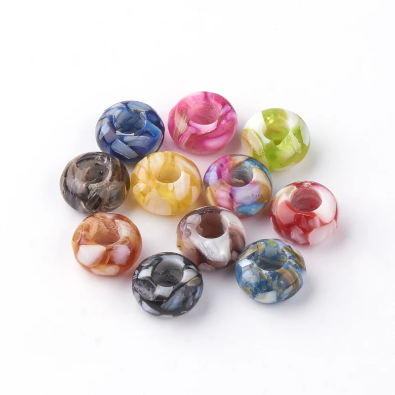 Resin Beads with Freshwater Shell Rondelle Large Hole Beads Mixed Color 14x8mm, Hole: 5~6mm
Resin Beads with Freshwater Shell Rondelle Large Hole Beads Mixed Color 14x8mm, Hole: 5~6mm