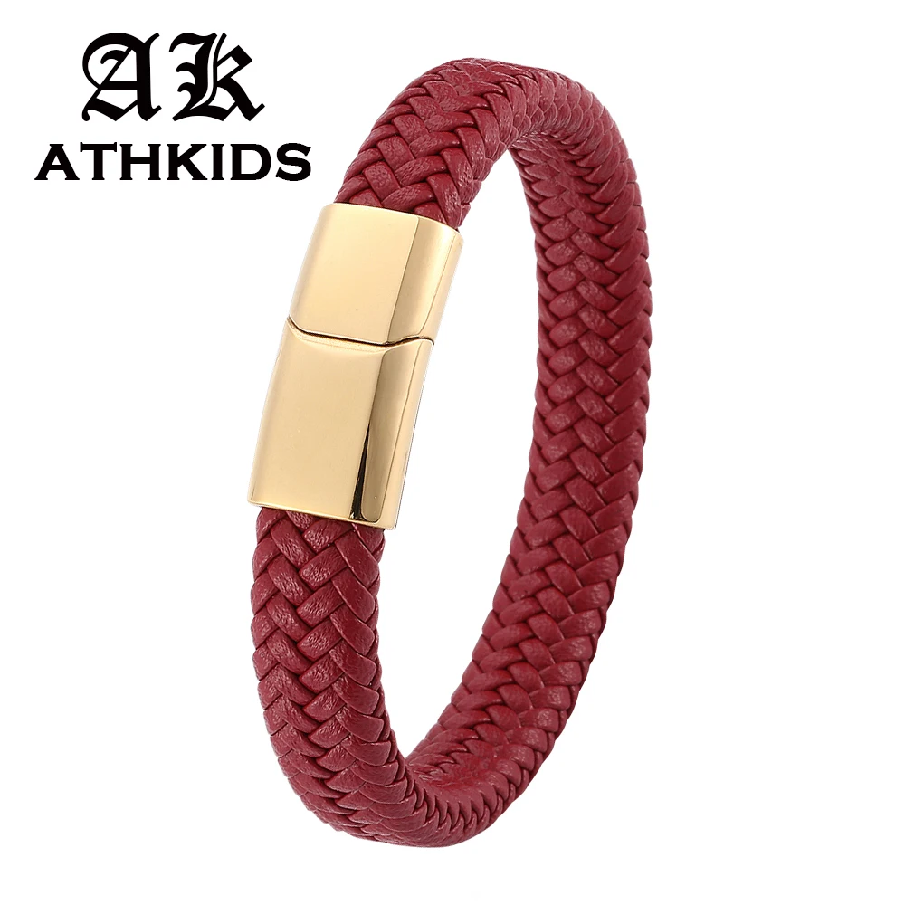 Fashion Men Women Jewelry Red Braided Leather Bracelet Gold Stainless Steel Magnetic Clasp Male female Wristband Gifts PD0236
Fashion Men Women Jewelry Red Braided Leather Bracelet Gold Stainless Steel Magnetic Clasp Male female Wristband Gifts PD0236