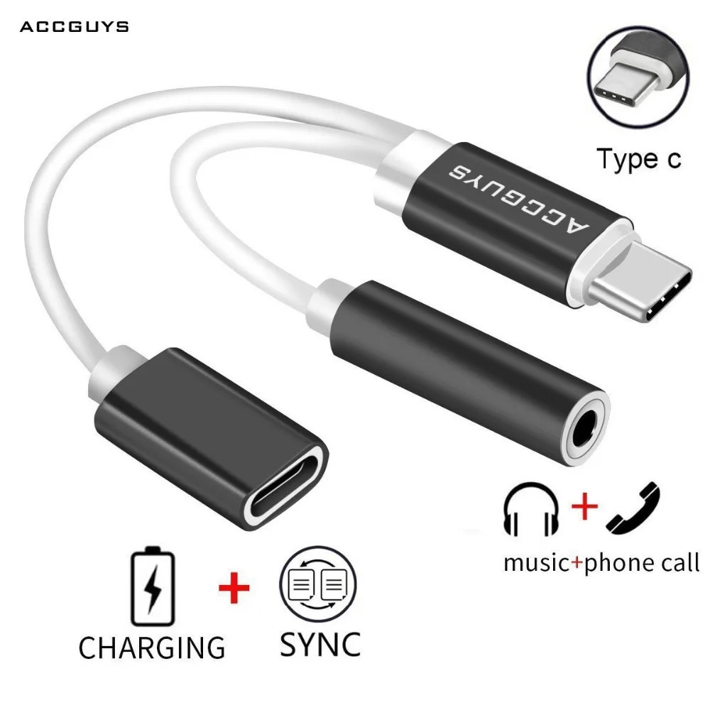 ACCGUYS 2 в 1 USB Тип C до 3 5 мм гнездо аудио наушники зарядный адаптер разветвитель AUX