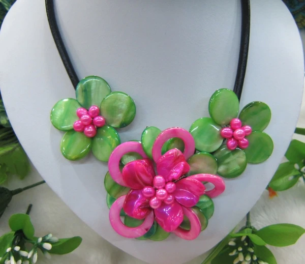 Модное розовое и зеленое ожерелье с цветком швабры кожаный чокер|wrap choker|flower