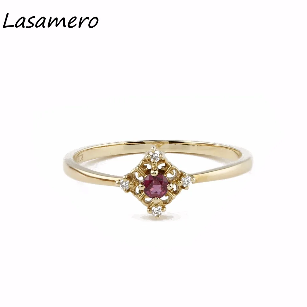 LASAMERO кольцо для женщин 0.12CT круглая огранка Природный Рубин бриллианты арт-деко