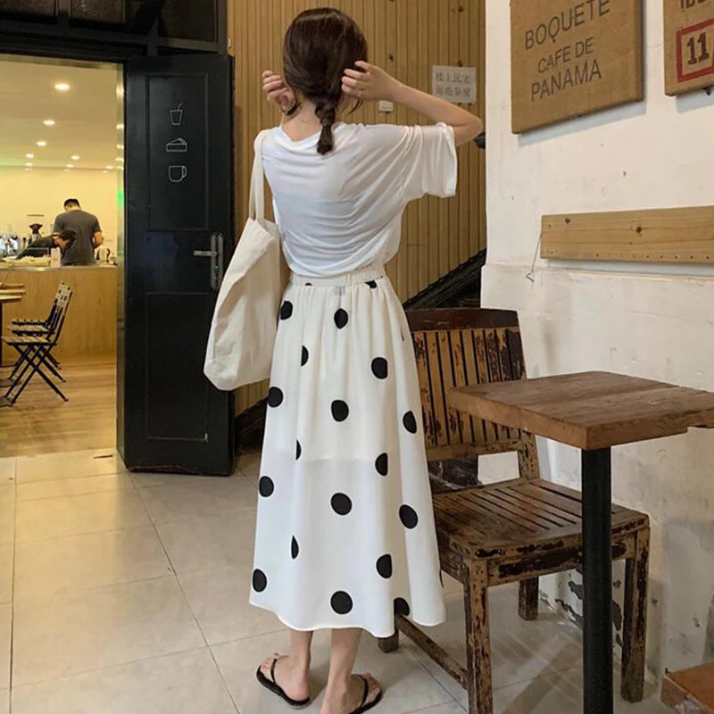 TIGENA Длинная летняя юбка средней длины в крупный горошек Женская мода 2019