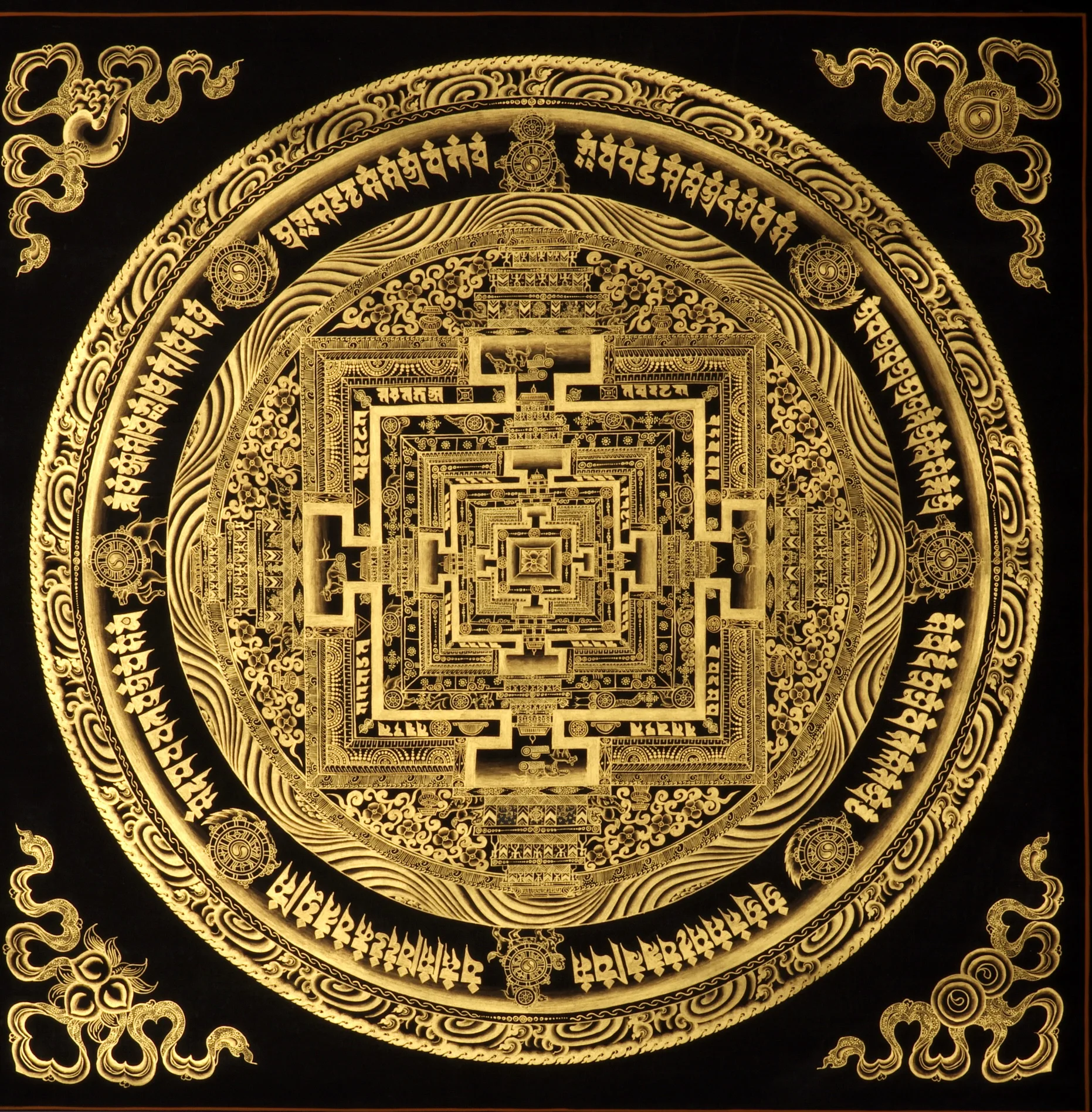 Paramadibuddha Mandala Black golden Thangka 90 cm *90 cm, Mandala, pure hand-painted by Nepal Lama
Paramadibuddha Mandala Black golden Thangka 90 cm *90 cm, Mandala, pure hand-painted by Nepal Lama