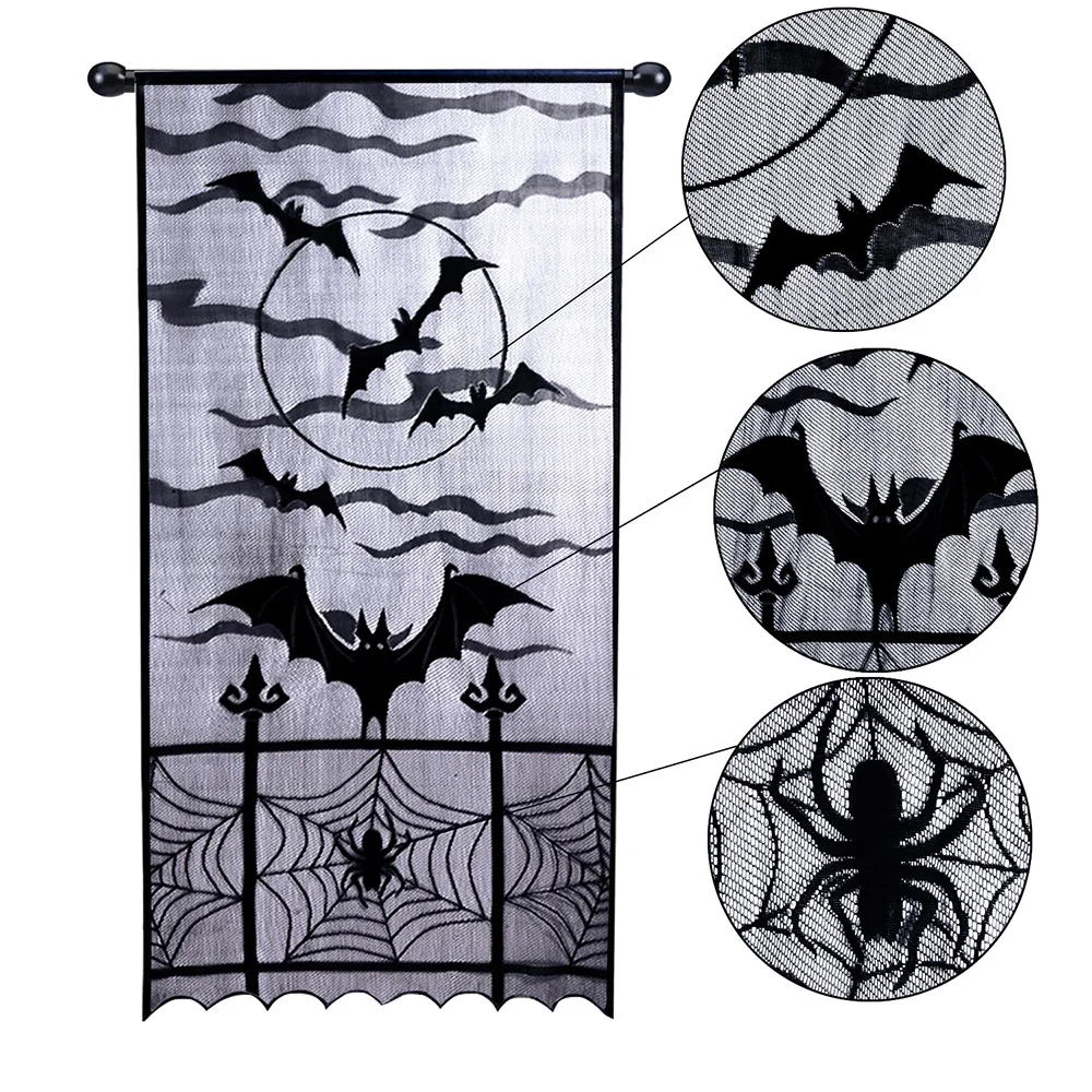 1pc Halloween Bats Lace Window Curtain Set Black Spider Web Bats Door Curtain Panel Decor Halloween Party Door Window Decoration
1pc Halloween Bats Lace Window Curtain Set Black Spider Web Bats Door Curtain Panel Decor Halloween Party Door Window Decoration