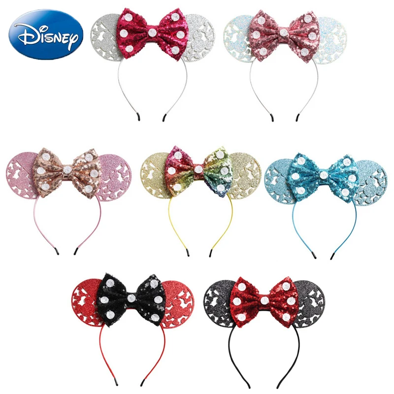 Disney банты для девочек Минни обруч Микки уши Играть Игра Женские вечерние Блестки