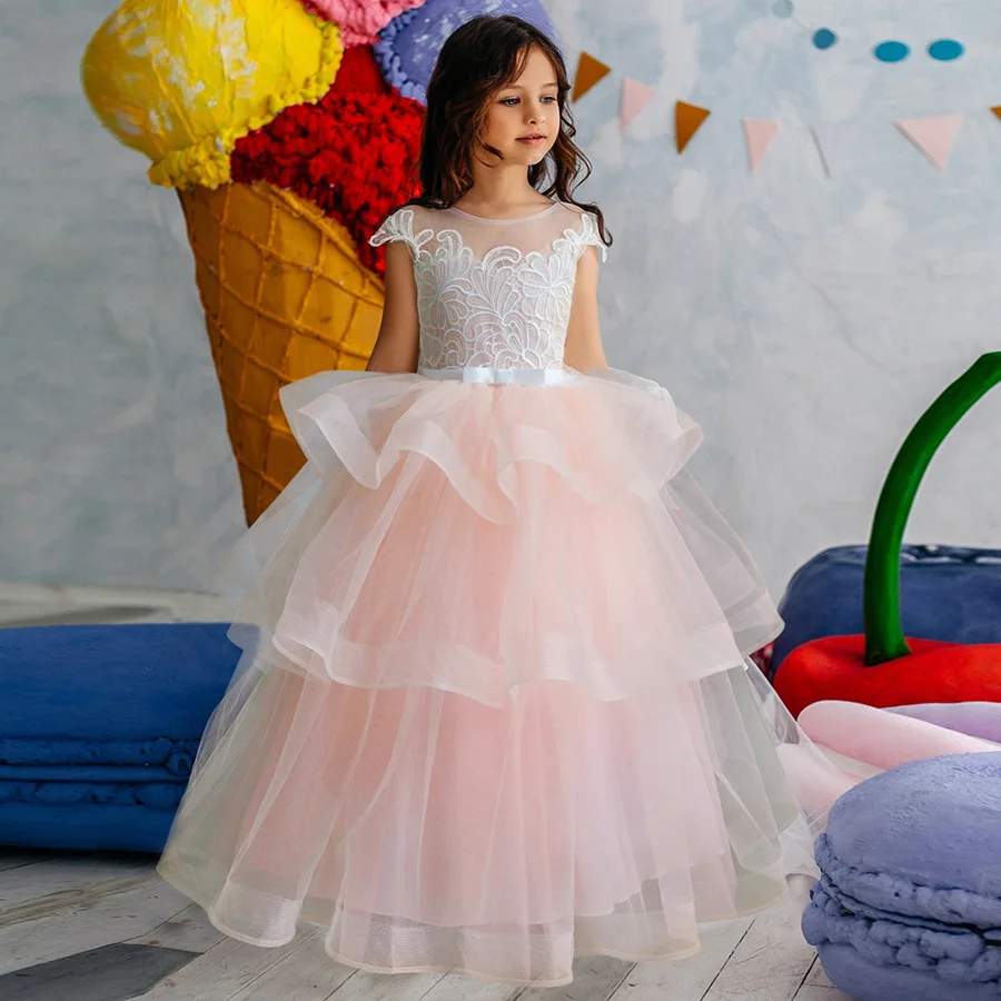Ballgown Blush Pink Flower Girl Dress 2019 with Cap Sleeve White 1st Communion for Little Birthday Wedding Party Gown | Свадьбы и