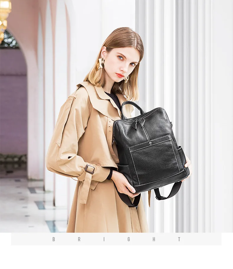 New women's bag tide leather backpack bag Korean version of the cowhide backpack ladies casual wild travel bag large capacity.
New women's bag tide leather backpack bag Korean version of the cowhide backpack ladies casual wild travel bag large capacity.