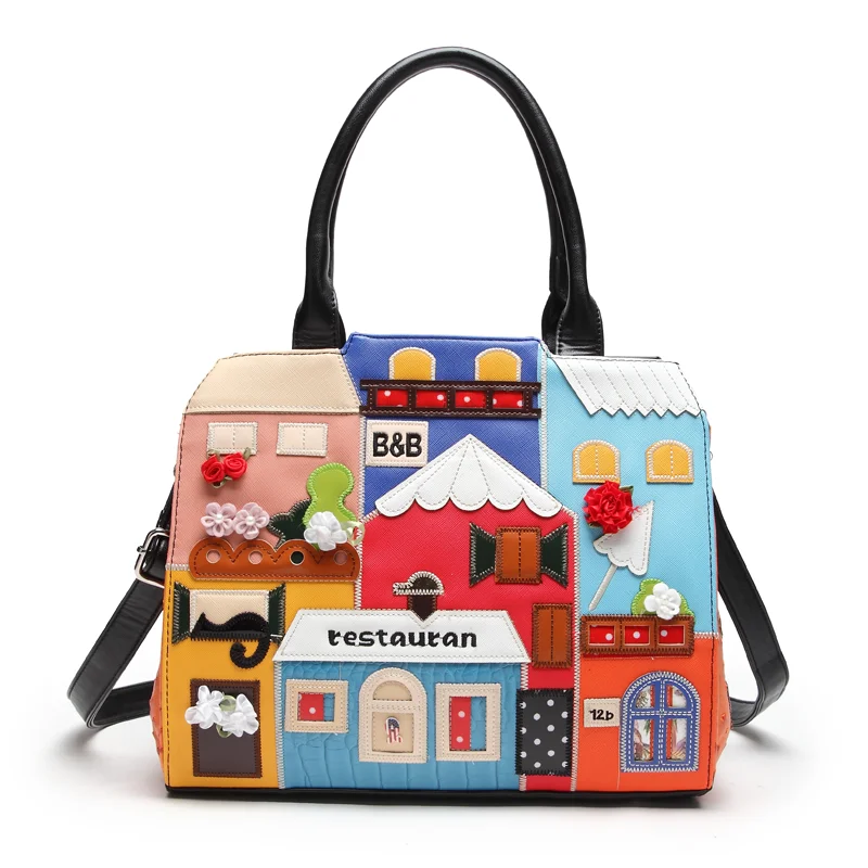Women Leather Patchwork Embroidery Shoulder Bags Messenger Bag Handbags Totes Braccialini Brand Style Art Cartoon Colored House
Women Leather Patchwork Embroidery Shoulder Bags Messenger Bag Handbags Totes Braccialini Brand Style Art Cartoon Colored House