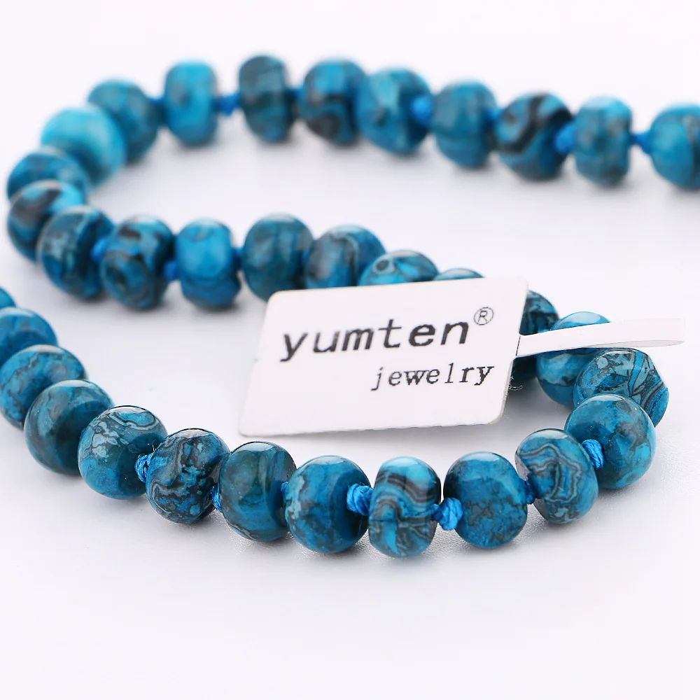 Юмбен синий бирюза Мощность ожерелье круглый натуральный кристалл женщин мужчин