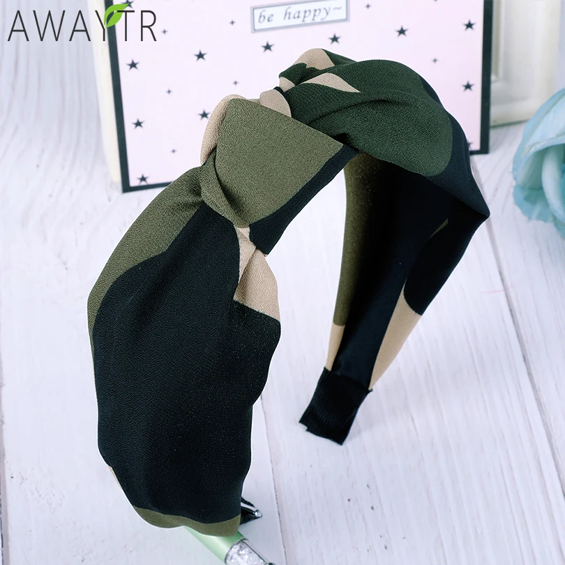 Женская широкая резинка для волос AWAYTR камуфляжная эластичная повязка на голову с