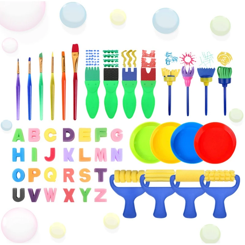 Children'S Art And Craft 48 Piece Sponge Brush Painting Kit Early Diy Learning Including Foam Crafts Bru | Канцтовары для офиса