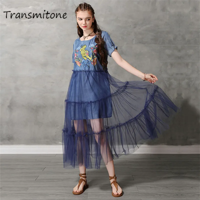 Summer Sexy Mesh Dress 2019 Vintage Women Denim Dresses Tiger Embroidery Chiffon Patchwork Vestido O-neck Dress KE82176
Summer Sexy Mesh Dress 2019 Vintage Women Denim Dresses Tiger Embroidery Chiffon Patchwork Vestido O-neck Dress KE82176
