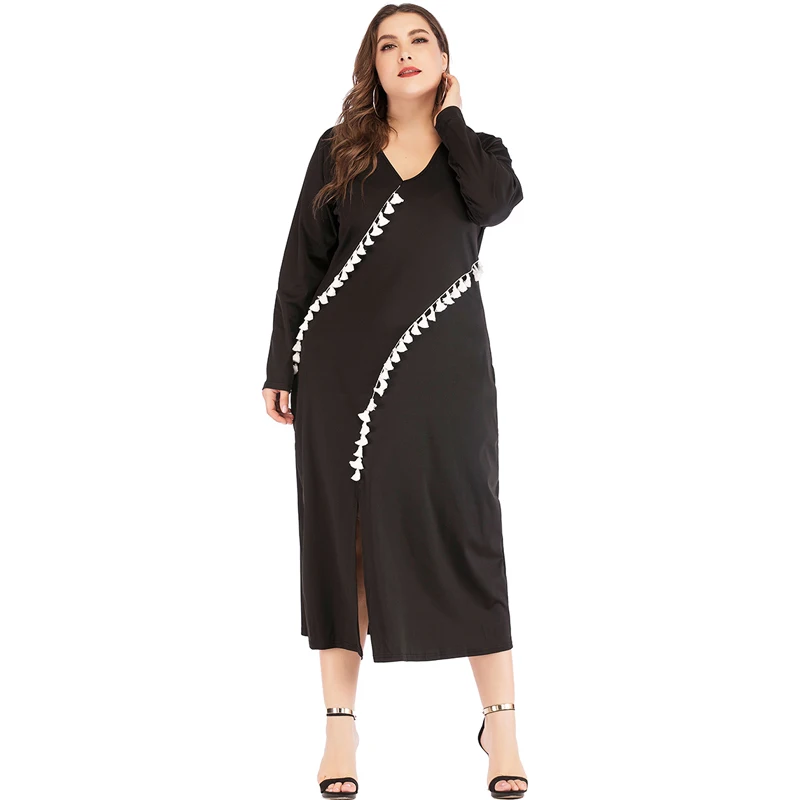 XL-XXXXL 4XL Max Large Size Dress Long Sleeve Loose V Neck Tassels Fringed Lady Simple Dress Women Clothing Casual Fashion
XL-XXXXL 4XL Max Large Size Dress Long Sleeve Loose V Neck Tassels Fringed Lady Simple Dress Women Clothing Casual Fashion