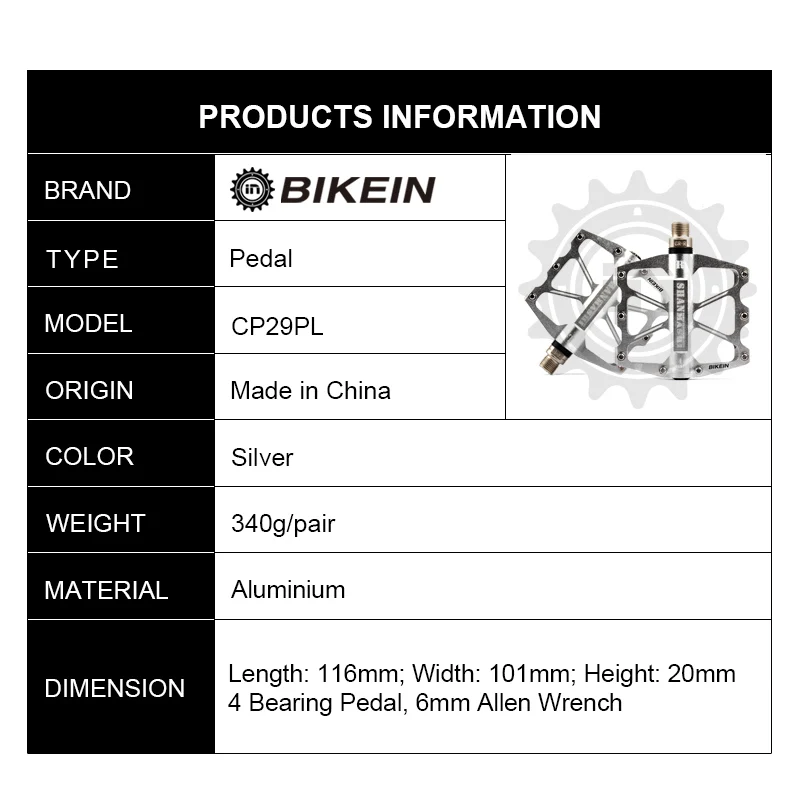 BIKEIN Aluminum Alloy Mountain Bike 4 Sealed Bearings Pedals 9/16" MTB BMX Platform Pedal Outdoor Cycling Bicycle Parts 340g
BIKEIN Aluminum Alloy Mountain Bike 4 Sealed Bearings Pedals 9/16" MTB BMX Platform Pedal Outdoor Cycling Bicycle Parts 340g