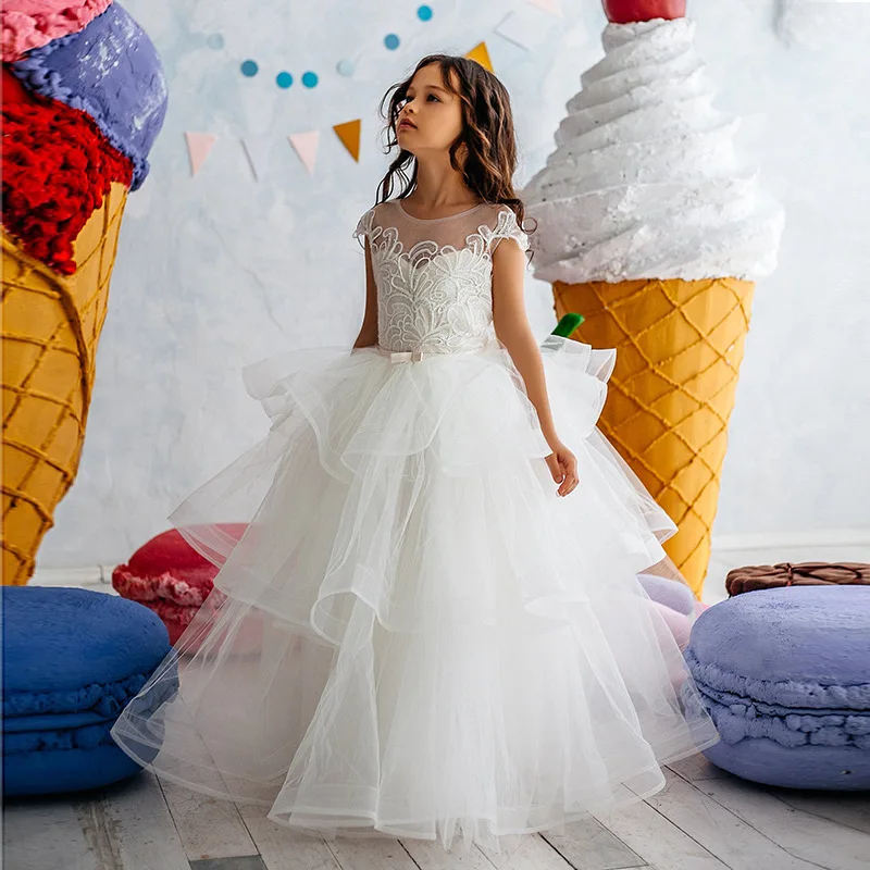 Ballgown Blush Pink Flower Girl Dress 2019 with Cap Sleeve White 1st Communion for Little Birthday Wedding Party Gown | Свадьбы и