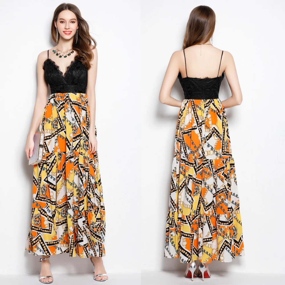 B0034 New Spaghetti Straps V-neck Floor-length Evening Prom Ball Gown Lace Printed Maxi Women Formal Dresses A-Line
B0034 New Spaghetti Straps V-neck Floor-length Evening Prom Ball Gown Lace Printed Maxi Women Formal Dresses A-Line
