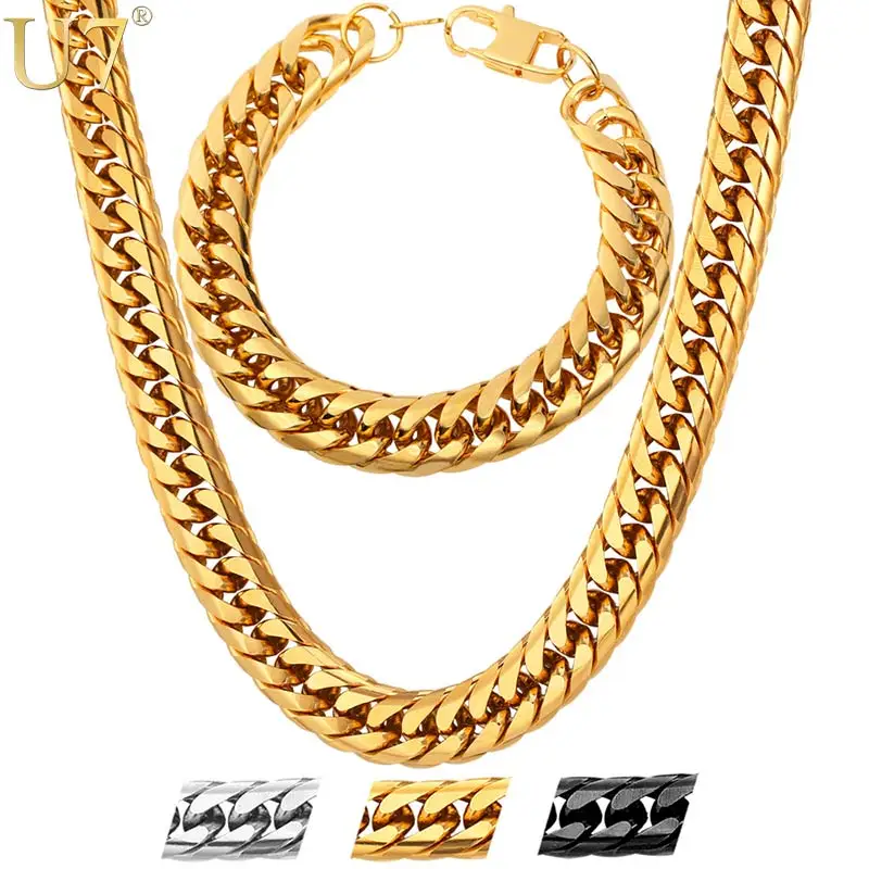 U7 Stainless Steel statement Necklace And Bracelet Set Wholesale Gold Color Hip Hop Chunky Big Chain For Men Jewelry Set S747
U7 Stainless Steel statement Necklace And Bracelet Set Wholesale Gold Color Hip Hop Chunky Big Chain For Men Jewelry Set S747