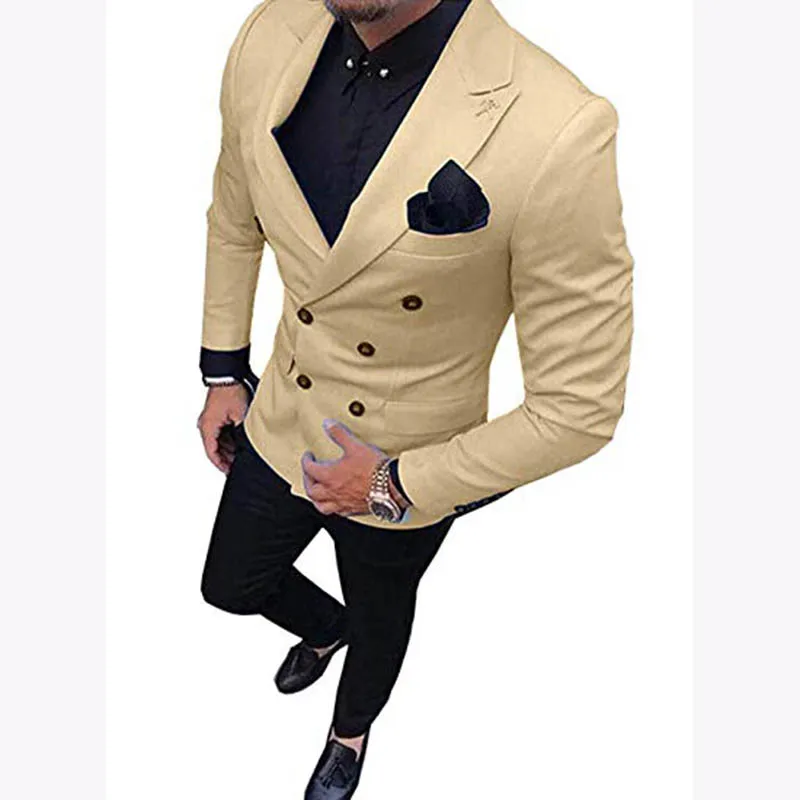 Модный бежевый мужской костюм 2019 смокинг для жениха terno slim fit на заказ с черными