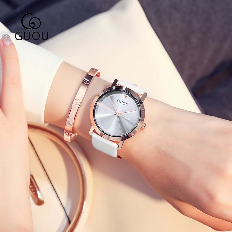 Original GUOU Brand Simple Style Crystal Black White Red Purple Genuine Leather Quartz Bracelet Wrist Watch for Women Girls
Original GUOU Brand Simple Style Crystal Black White Red Purple Genuine Leather Quartz Bracelet Wrist Watch for Women Girls