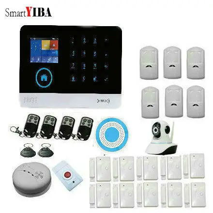 

SmartYIBA WIFI GSM SMS Wireless Home Burglar Security Alarm System Apps Control GPRS RFID with Smoke Detection Panic Button