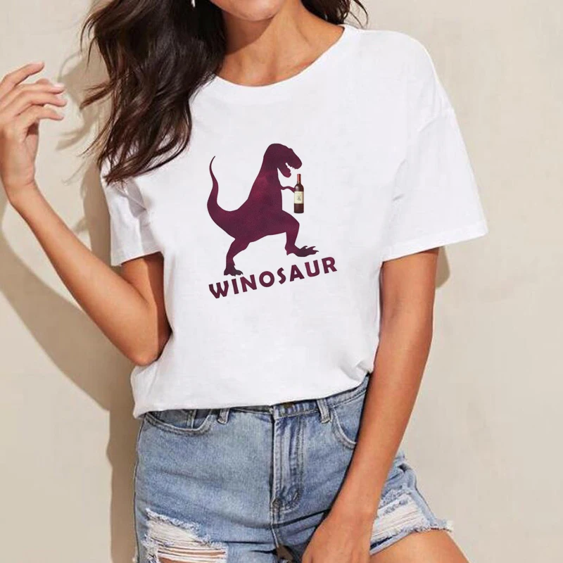 Winosaur Футболка женская прикольная футболка с изображением бутылки вина летняя