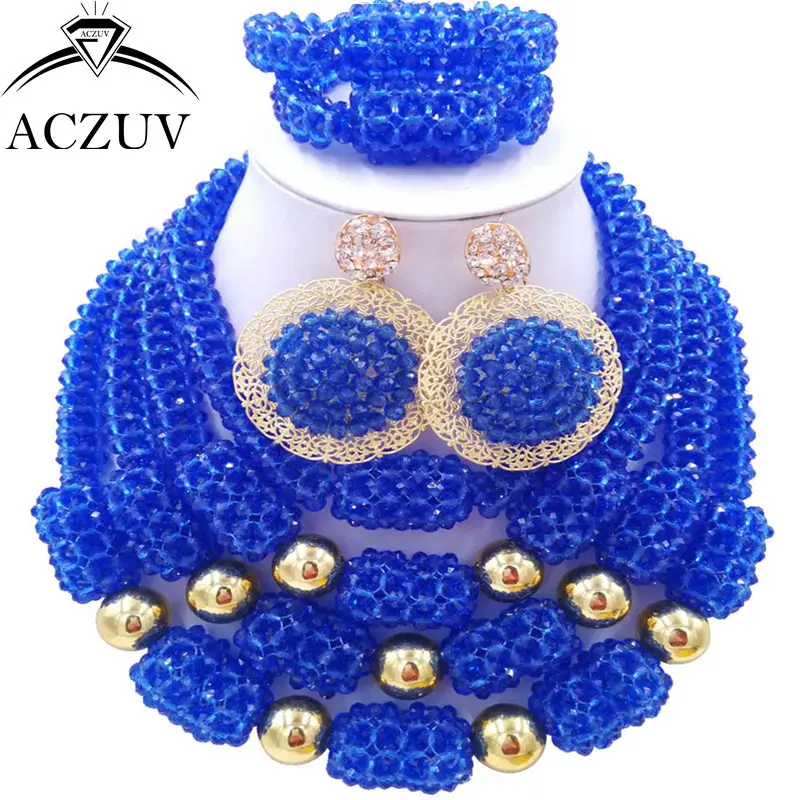 ACZUV Latest Blue African Beads Nigerian Wedding Engagement Jewelry Set for Women Big Earrings Necklace Bracelet D4R032
ACZUV Latest Blue African Beads Nigerian Wedding Engagement Jewelry Set for Women Big Earrings Necklace Bracelet D4R032