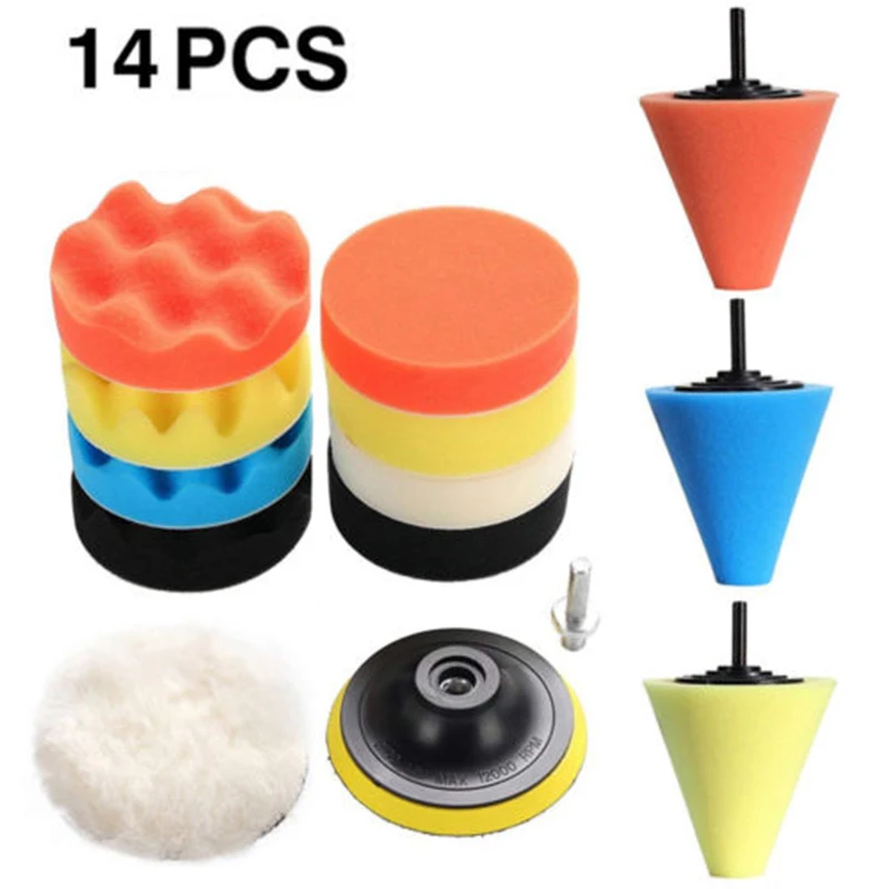 14Pcs Wheel Polish Polishing Power Cone Foam Buffer Power Drill Attachment Tool