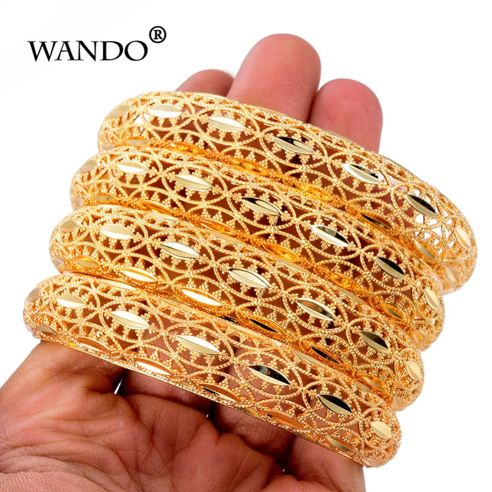 

WANDO Trendy 4pcs/lot Ethiopian/Dubai/African/France/ Gold-Color Bangles Jewelry Gold Bangles&Bracelets for Women Gifts b141