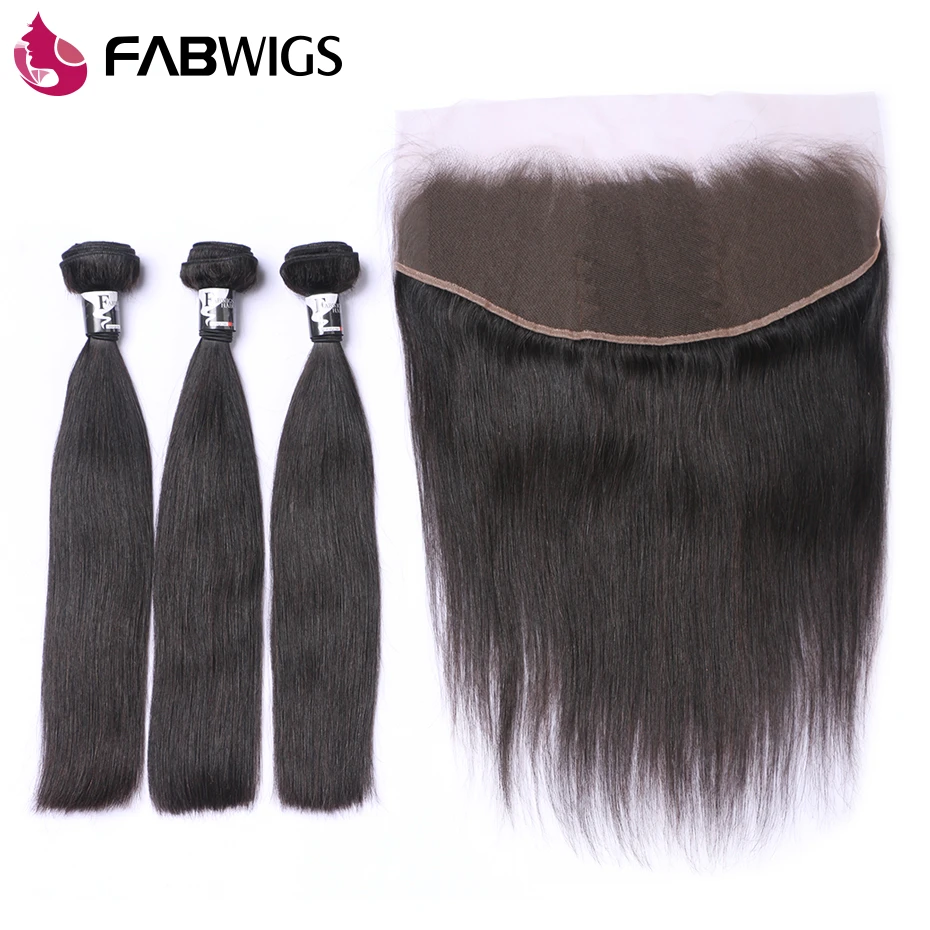 Fabwigs Малайзии пучки волос с закрытием 13x4 "прямые человеческих Связки кружева