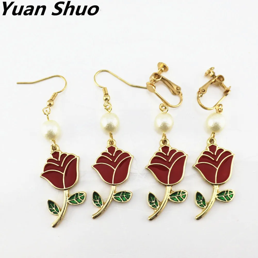 2019 модные простые женские серьги с красными розами и морщинами|women earrings|women fashion