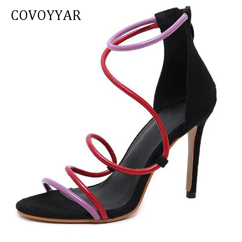 Covoyar/женские босоножки на высоком тонком каблуке с открытым носком молнии сзади