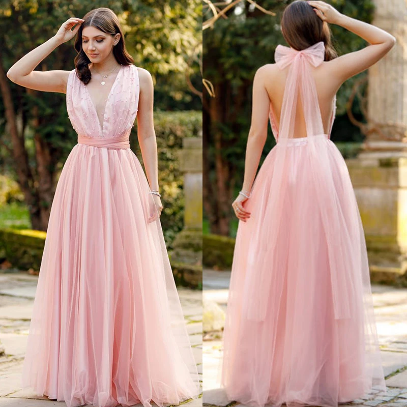 Beautiful Beading Charming Pink Long Sleeveless Tulle Halter V neck Formal Prom Dresses Gowns
Beautiful Beading Charming Pink Long Sleeveless Tulle Halter V neck Formal Prom Dresses Gowns