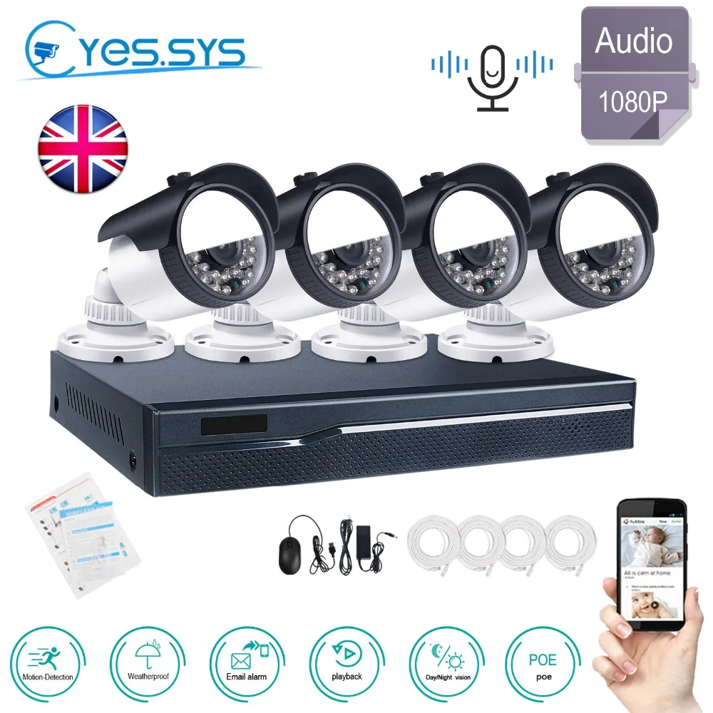 Средства ухода для век. sys CCTV 4CH 1080 P Чистая POE система NVR 4 шт. 2.0MP IP ночное видение