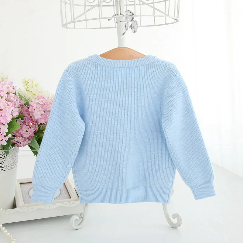 Baby Sweater Blue Wool Knitted Cardigan For Girls Children's Clothes With Puppy Patch Cute Applique Outerwear Winter Outfit A014