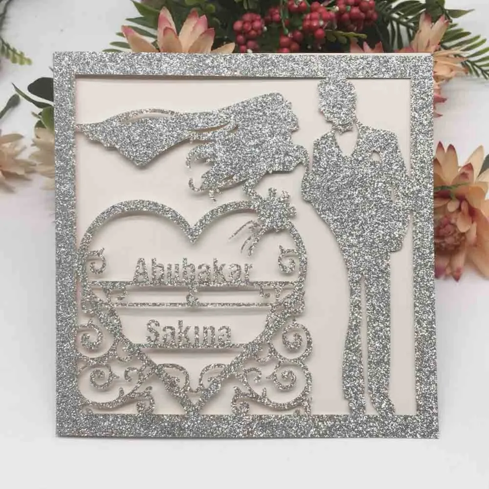 100pcs/lot Lovers Modern Hollow Laser Cut Glitter Paper Elegant Wedding Invitation Card Marriage Anniversary Invitations
100pcs/lot Lovers Modern Hollow Laser Cut Glitter Paper Elegant Wedding Invitation Card Marriage Anniversary Invitations