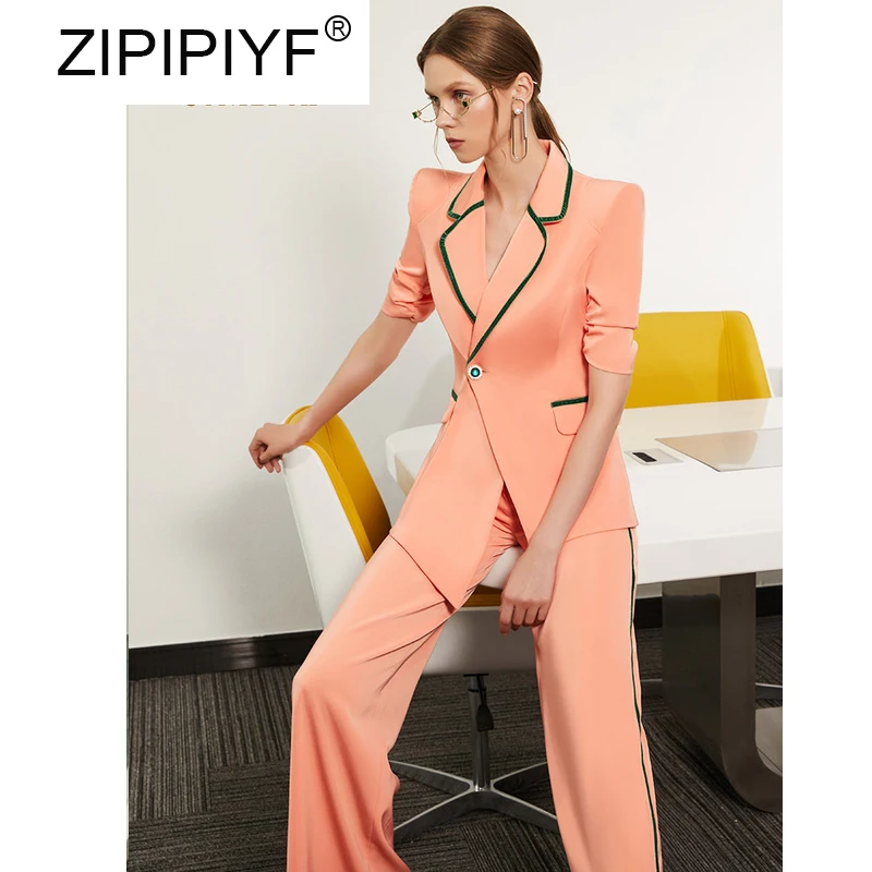 OL Professional Suit Sets Shoulder Pads Short Sleeves Single Button Asymmetric Blazer +Wide Leg Pants Two Pieces Sets C1764
OL Professional Suit Sets Shoulder Pads Short Sleeves Single Button Asymmetric Blazer +Wide Leg Pants Two Pieces Sets C1764