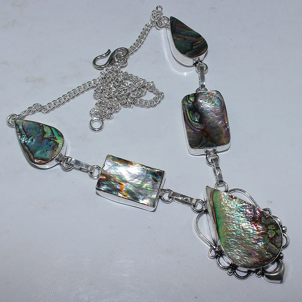 Abalone Shell Necklace Silver Overlay over Copper, 45.5cm, N1629 
Abalone Shell Necklace Silver Overlay over Copper, 45.5cm, N1629