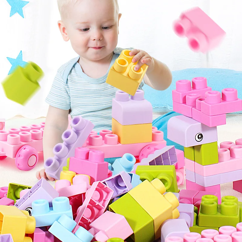 

Large Particles Baby Soft Rubber Building Blocks Brick Children Diy Educational Assembled Can Bite Boys Girls Kids Toys Gift F03