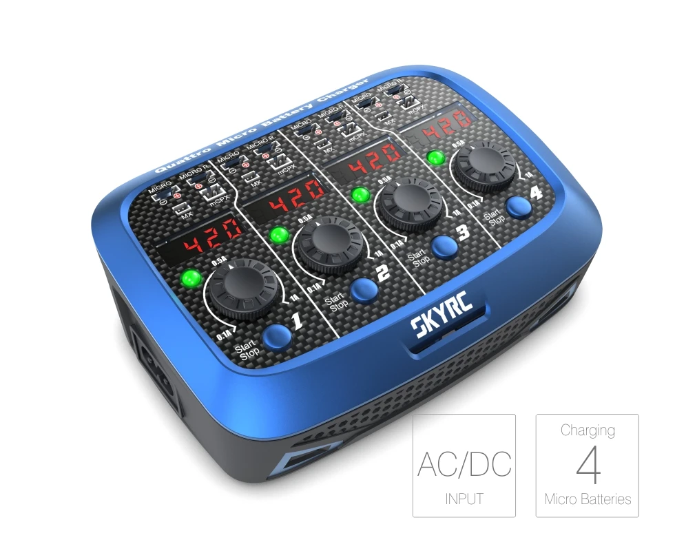 SKYRC 4 x 1 Cell Quattro Micro Battery Charger for Micro / Micro R / MX/ mCPX Lipo Battery
SKYRC 4 x 1 Cell Quattro Micro Battery Charger for Micro / Micro R / MX/ mCPX Lipo Battery