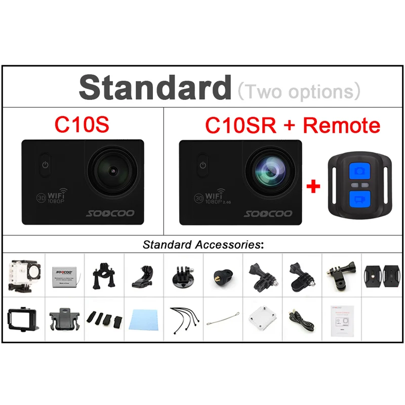 SOOCOO на C10S/C10SR 12MP Action Cam Спорт HD DV 30 м Водонепроницаемый WI-FI 170 Широкий формат