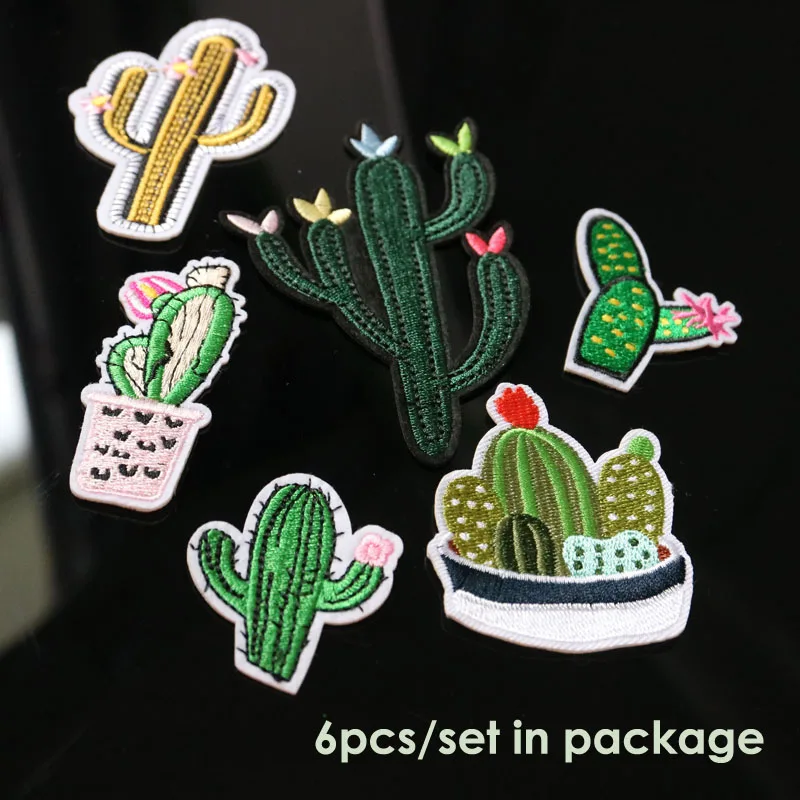 

6pcs/set embroidery cactus patches for clothing Embroidered iron on parches for clothes Sewing applique parches