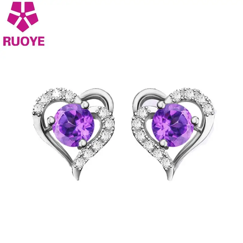Fashion 925 sterling Stud Earrings Luxury Purple Crystal Heart Earrings For Women Jewelry New
Fashion 925 sterling Stud Earrings Luxury Purple Crystal Heart Earrings For Women Jewelry New